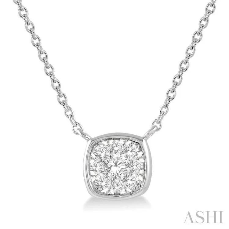 women's crystal necklace -1/6 Ctw Cushion Shape Lovebright Diamond Necklace in 14K White Gold