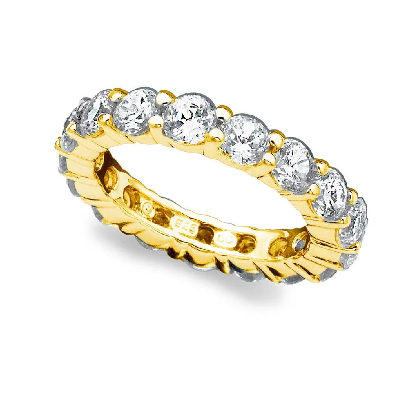 women's engagement ring with radiant cut diamond -Crislu 18KT Yellow Gold Plated Sterling Silver Round Cubic Zirconia Eternity Band Ring