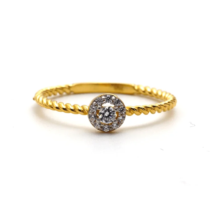 women's engagement ring with vintage diamond -Real Gold Rope Twisted Luxury Stone Ring 0377 (SIZE 8.5) R1973