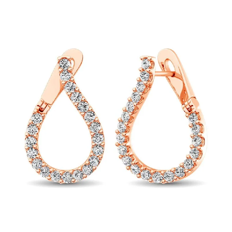 women's artistic earrings -14K Rose Gold Diamond Hoop Earrings