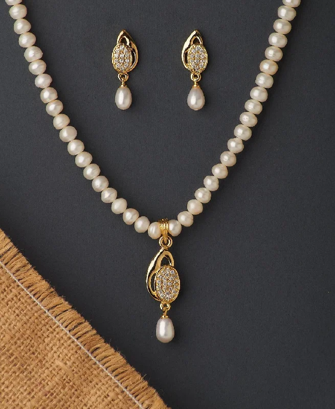 women's infinity charm necklace -Elegant Real Pearl Necklace Set