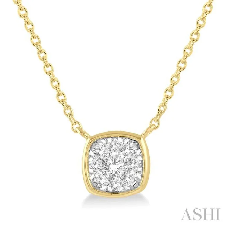 women's diamond pendant necklace -1/6 Ctw Cushion Shape Lovebright Diamond Necklace in 14K Yellow and White Gold