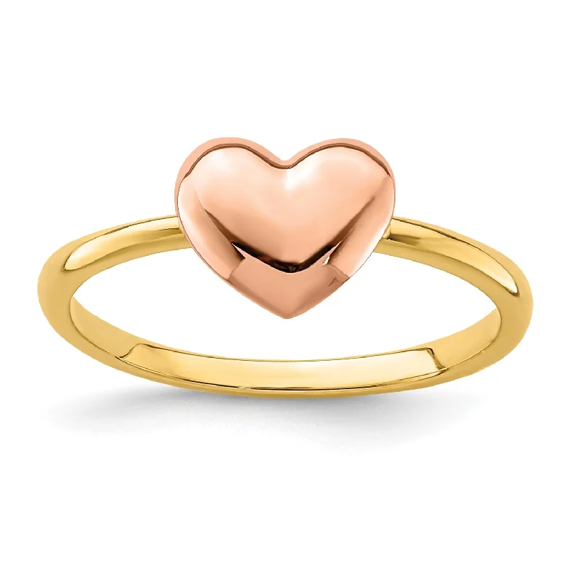 women's engagement ring with antique-inspired design -14KT Yellow and Rose Gold Heart Ring; Size 7