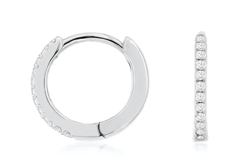 women's trendy earrings -White Diamond Hoops