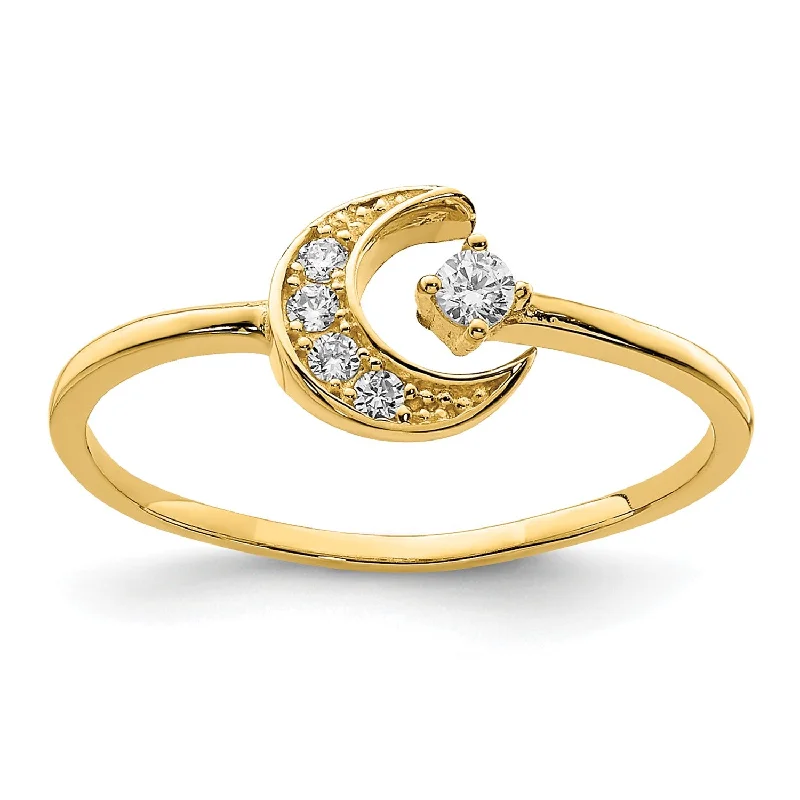 women's engagement ring with minimalistic design -14KT Yellow Gold Cubic Zirconia Moon Ring; Size 7