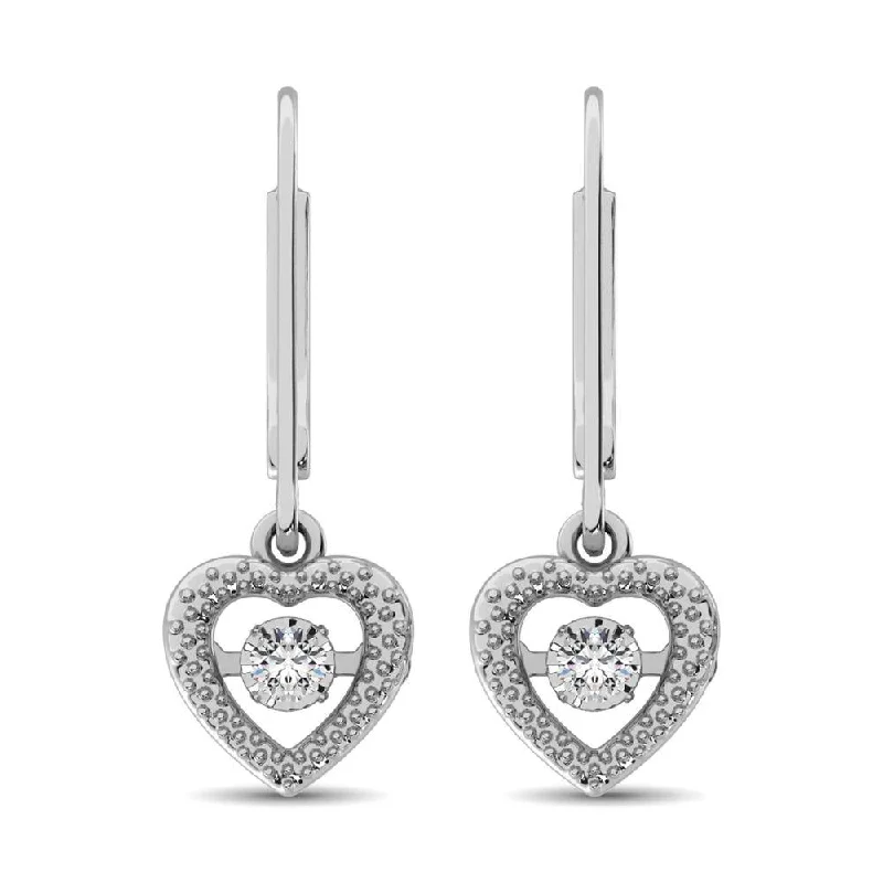 women's flower earrings -Sterling Silver 1/20 Ct.Tw. Moving Diamond Danglers Earrings