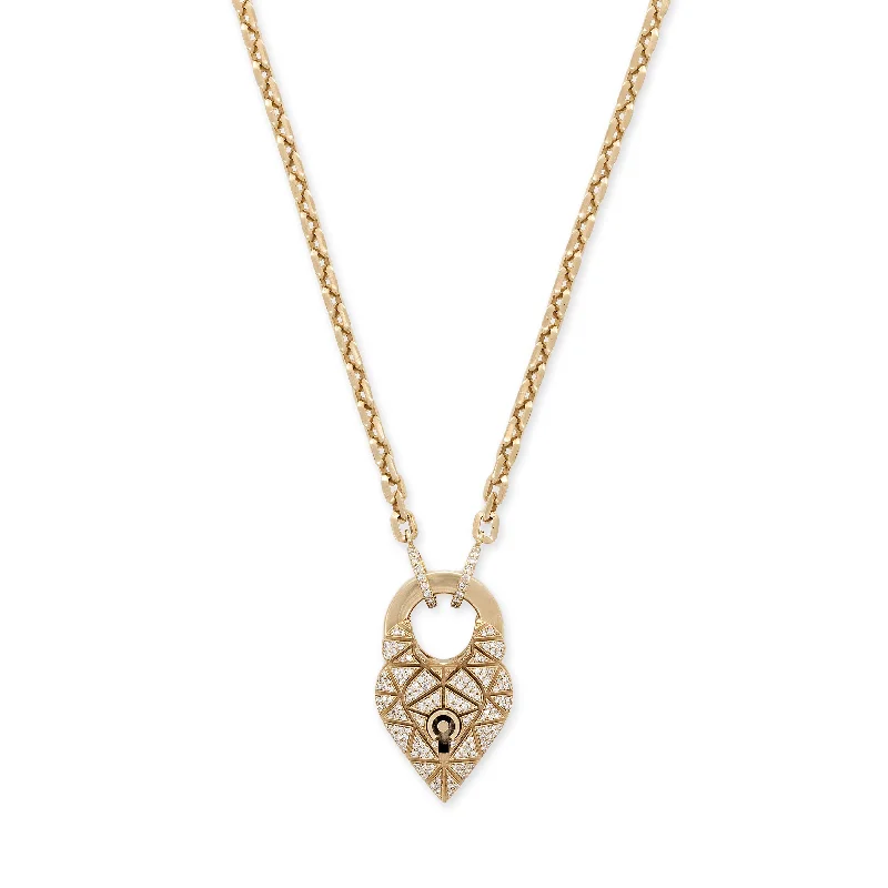 women's choker necklace -PAVE GEOMETRIC HEART LOCK + PAVE MOE CHAIN NECKLACE