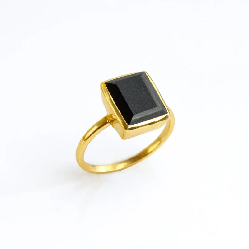 women's engagement ring with tapered baguette -Black Onyx Rectangle Bezel Set Ring