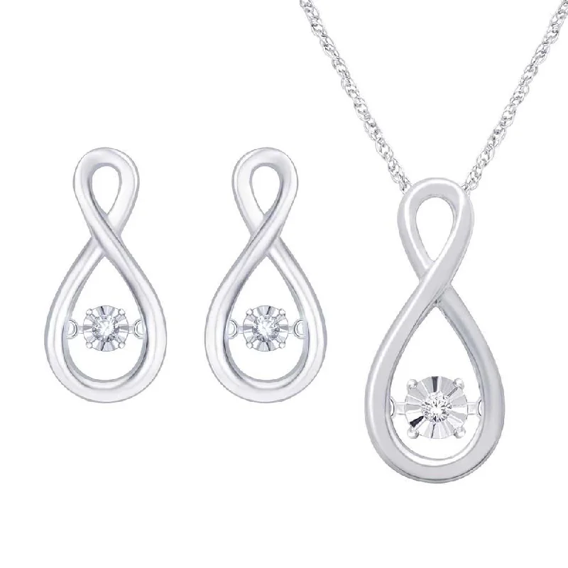 women's stud earrings -Sterling Silver Moving Diamond Accent Pendant & Earrings Set