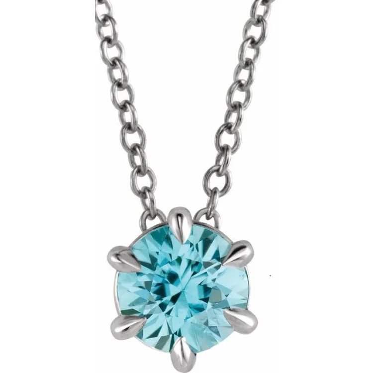 women's rose pendant necklace -Platinum 4 mm Natural Aquamarine Solitaire 16-18" Necklace