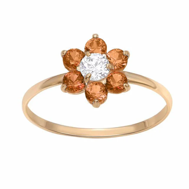 women's engagement ring with side diamond accents -10KT Yellow Gold Birthstone Flower Ring; Size 3