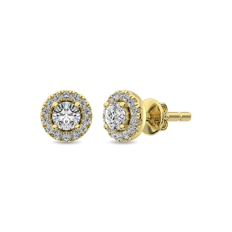 women's stud earrings -Diamond 1/3 ct tw Round Cut Fashion Earrings in 10K Yellow Gold