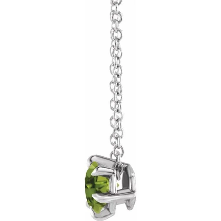 women's pendant chain necklace -Platinum 4 mm Natural Peridot Solitaire 16-18" Necklace