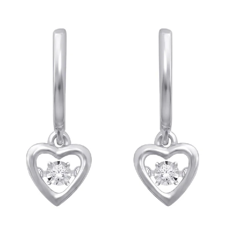 women's hoop stud earrings -Sterling Silver 1/20 Ct.Tw. Moving Diamond Heart Earrings