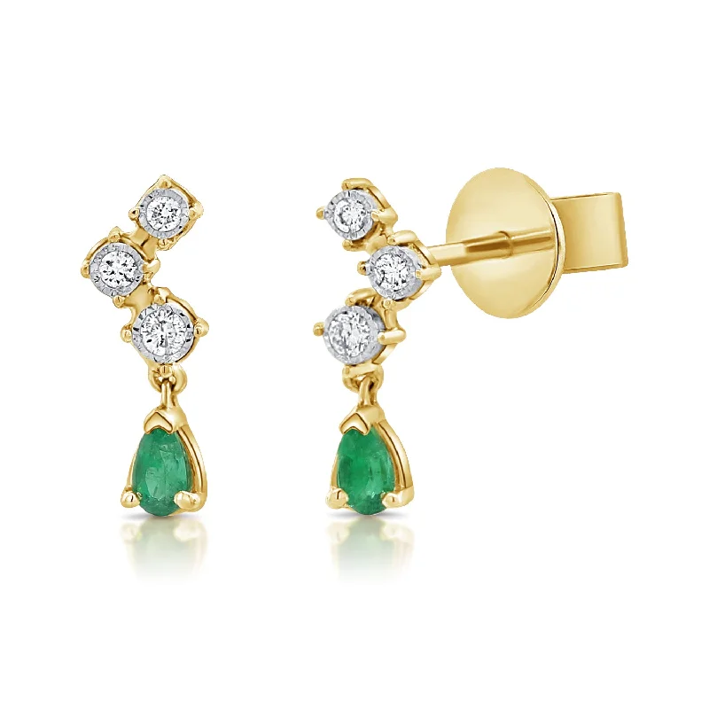 women's crystal earrings -OKGs Collection Geometric Diamond & Emerald Studs