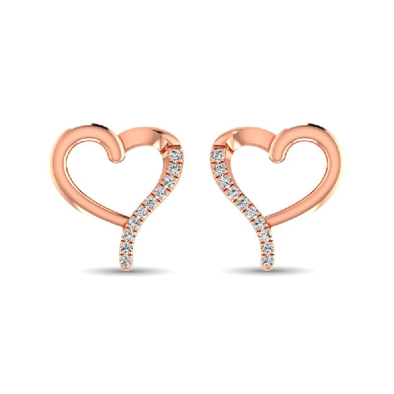 women's moon earrings -10K Rose Gold 1/20 Ct.Tw.Diamond  Heart Earrings