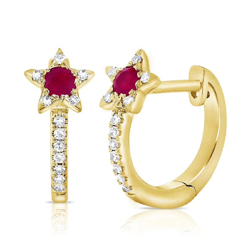 women's bar drop earrings -Trendy Star-Shaped Huggie with Diamonds