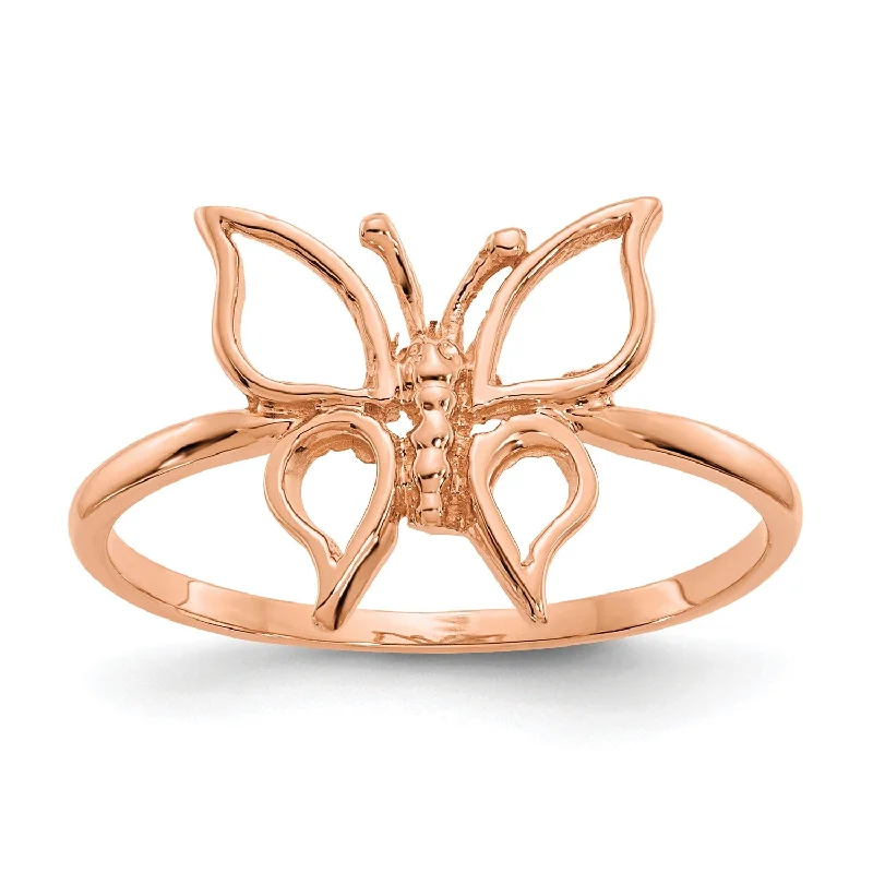 women's engagement ring with intricate setting -14KT Rose Gold Butterfly Ring; Size 7