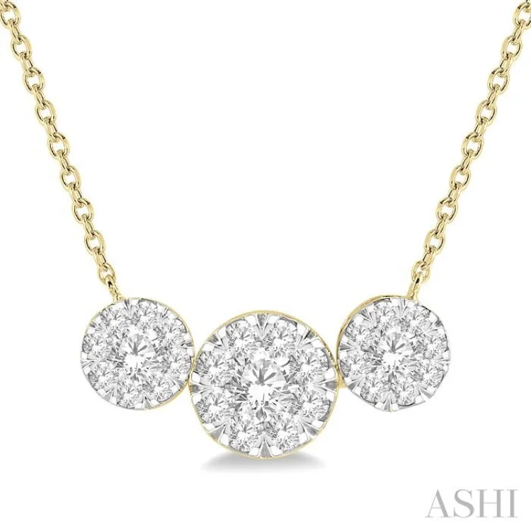 women's diamond choker necklace -1 Ctw Triple Circle Lovebright Round Cut Diamond Necklace in 14K Yellow and White Gold