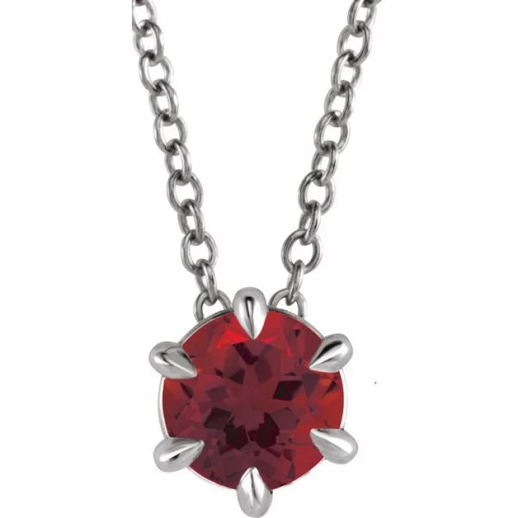 women's celestial necklace -Platinum 5 mm Natural Mozambique Garnet Solitaire 16-18" Necklace