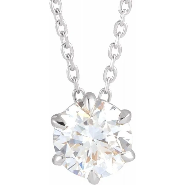 women's heart pendant necklace -14K White 7/8 CT Lab-Grown Diamond Solitaire 16-18" Necklace