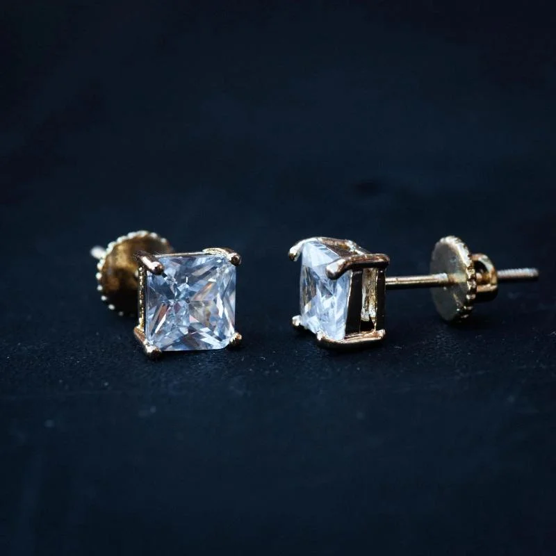 women's engagement earrings -Princess Cut Diamond Earrings in Yellow/White Gold