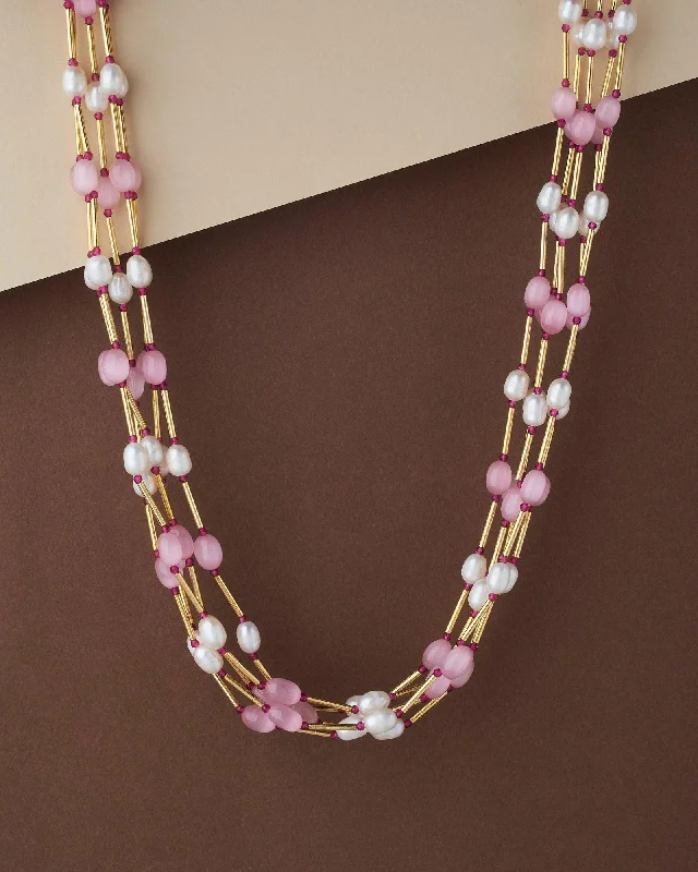 women's ruby necklace -Fashionable Pink & White Pearl Necklace