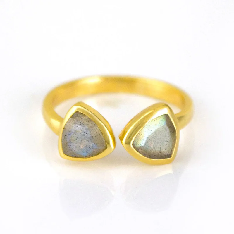 women's engagement ring with two-tone finish -Labradorite Adjustable Bow Tie Triangle Ring