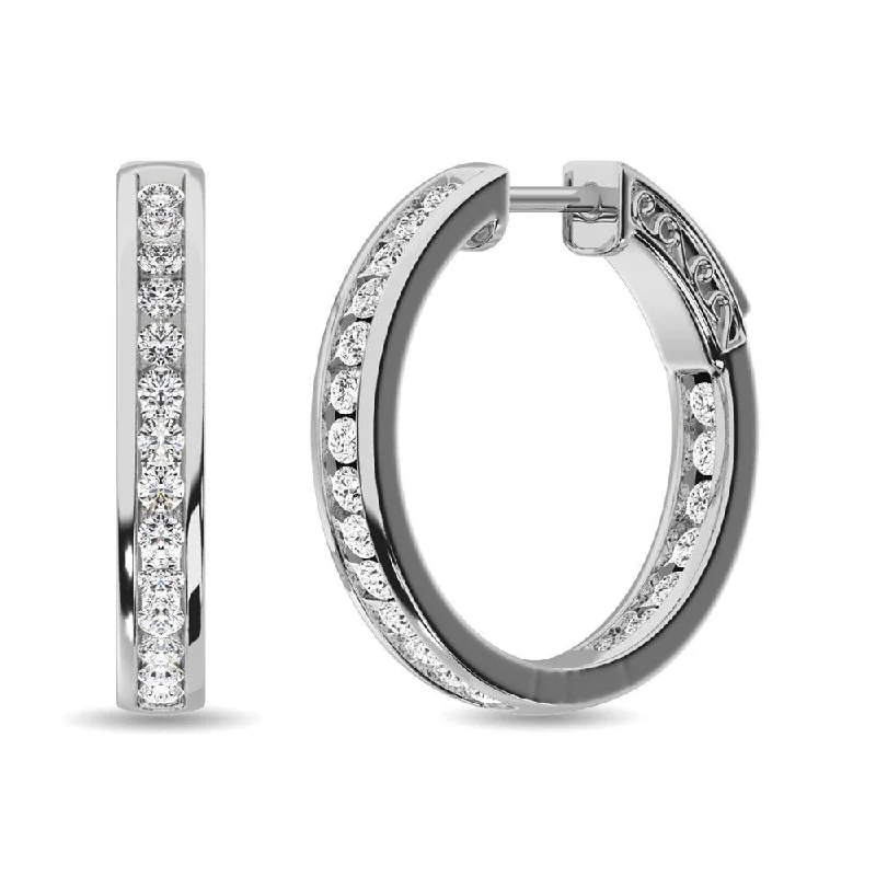 women's small hoop earrings -Diamond Hoop Earrings in 14K White Gold