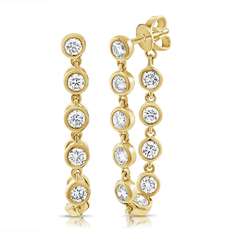 women's statement drop earrings -Stunning 14K Gold Bezel-Set Diamond Drop Earrings