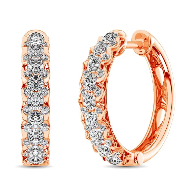 women's bridal earrings -10K Rose Gold Diamond 1 Ct.Tw. Hoop Earrings