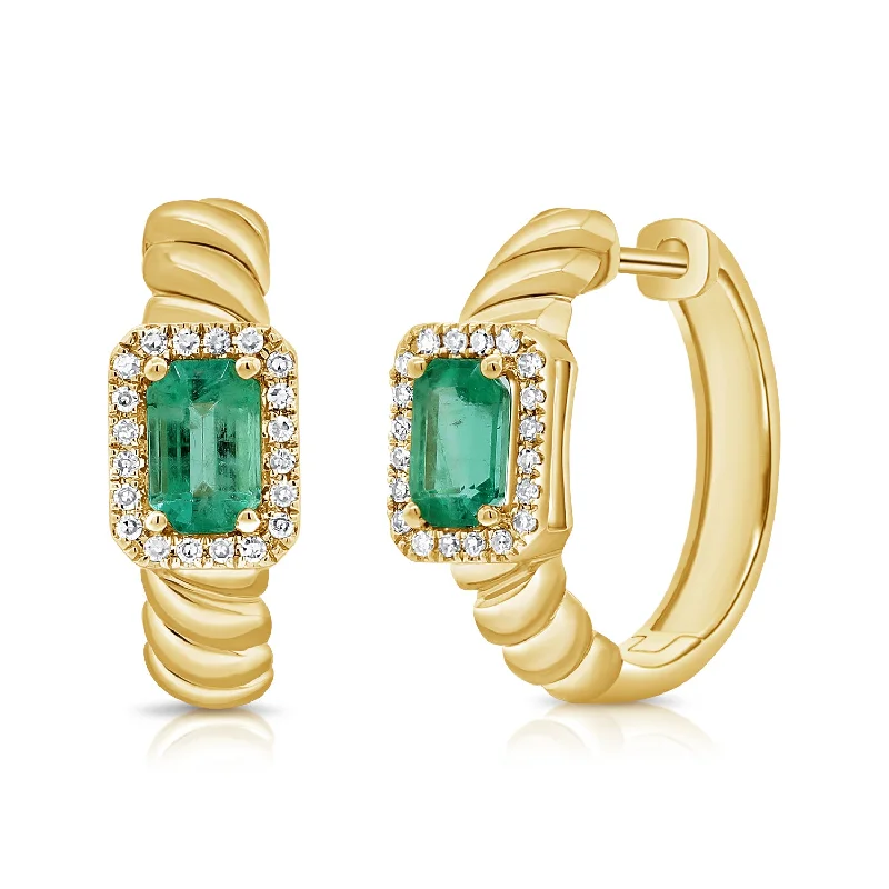 women's abstract earrings -14K Emerald Huggie with Diamonds