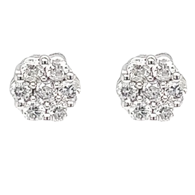 women's long drop earrings -14K White Gold Diamond Cluster Stud Earrings