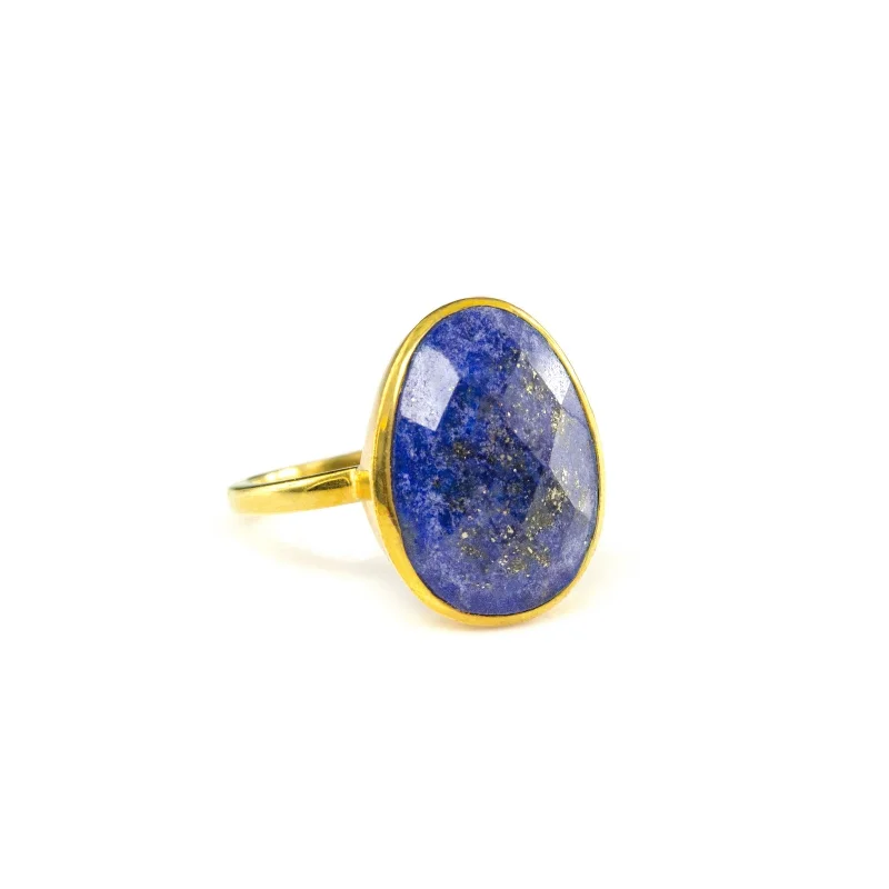 women's engagement ring with square diamond -Large Lapis Lazuli Teardrop Oval Ring