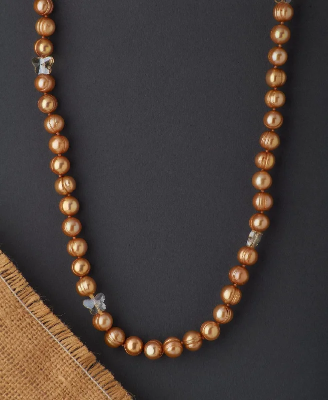 women's box chain necklace -Fashionable Crystal & Real Pearl Necklace