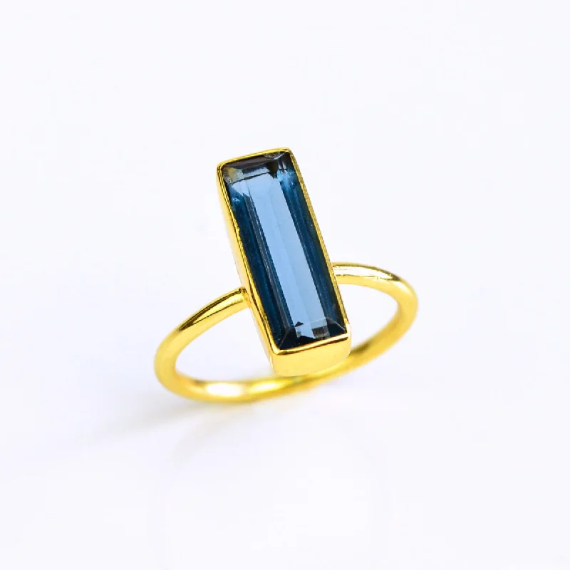 women's engagement ring with bold solitaire -Kyanite Bar Ring : September Birthstone