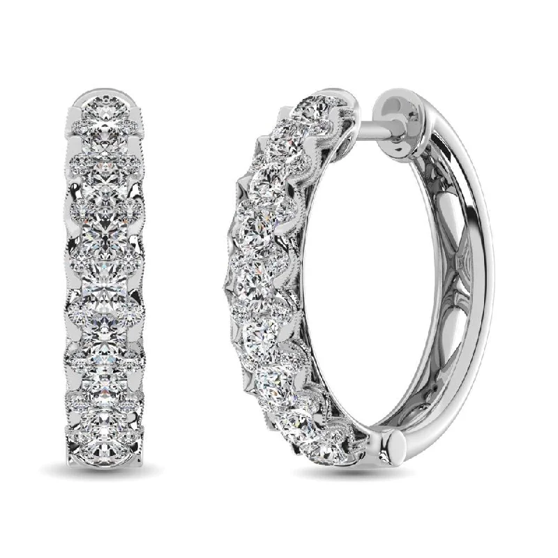 women's designer earrings -10K White Gold Diamond 1 Ct.Tw. Hoop Earrings