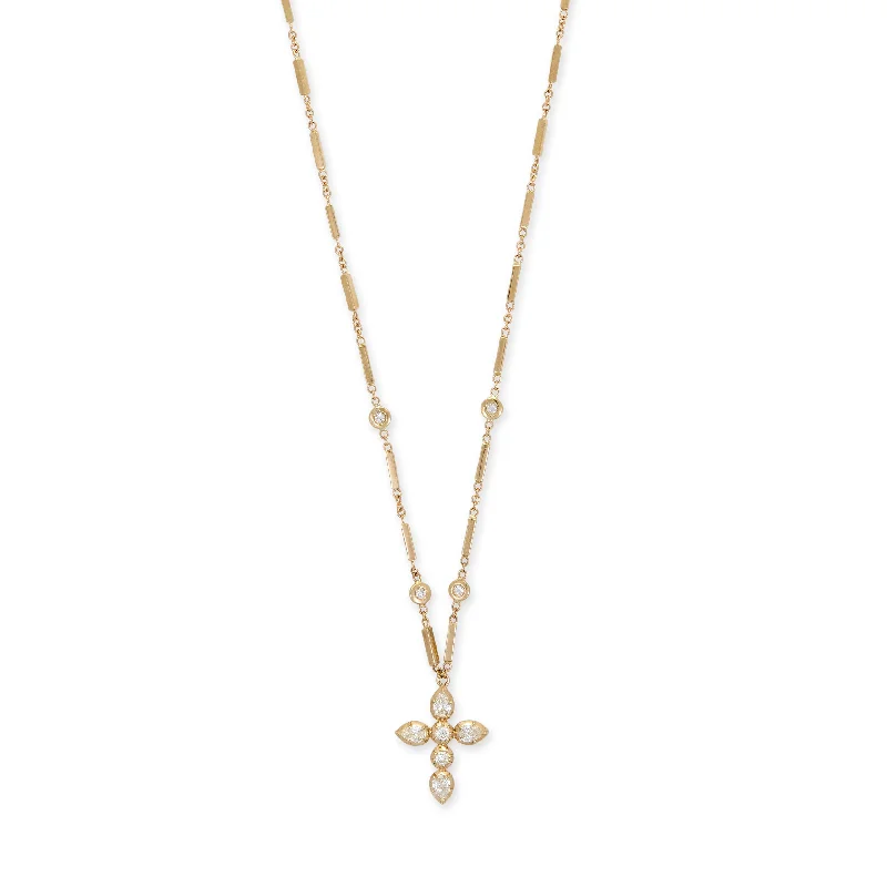 women's snake chain necklace -ROUND + TEARDROP SOPHIA DIAMOND CROSS SMOOTH BAR NECKLACE