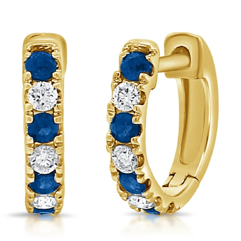 women's silver stud earrings -Sapphire & Diamond Classic Huggie