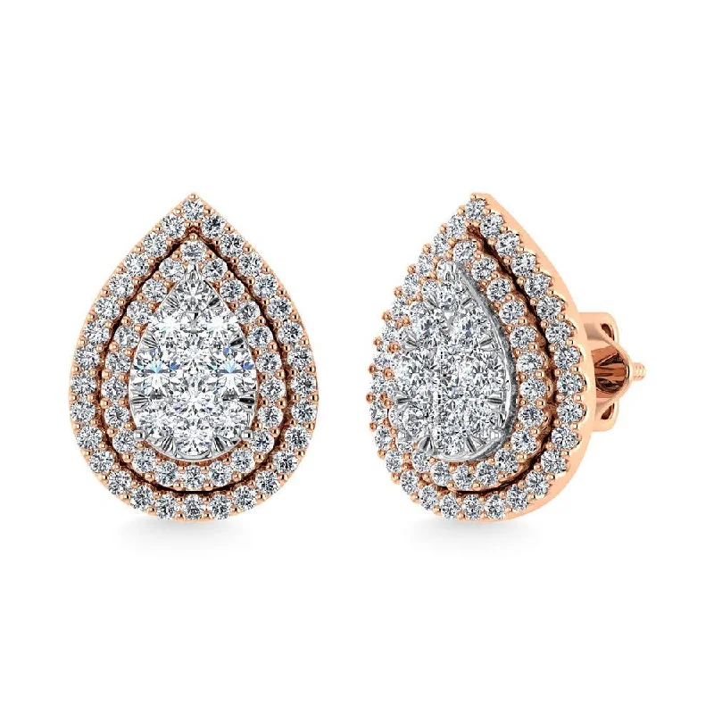 women's jade earrings -Diamond 7/8 Ct.Tw. Pear Shape Cluster Earrings in 10K Rose Gold