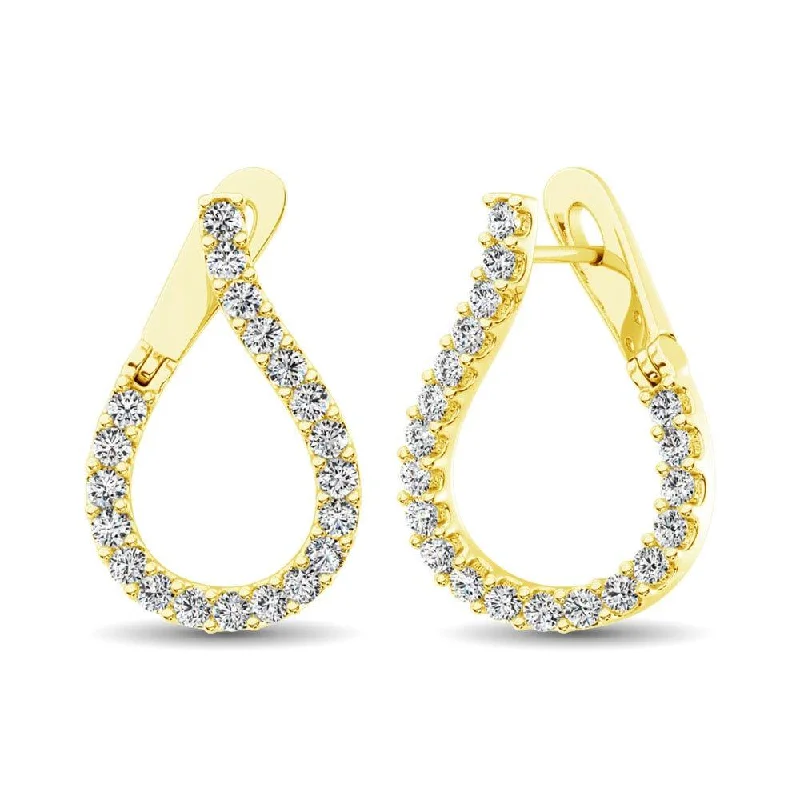 women's handmade earrings -14K Yellow Gold Diamond Hoop Earrings