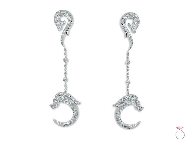 women's bar earrings -18K Gold 1.80ct Diamond Micro-pave Dolphin Earrings