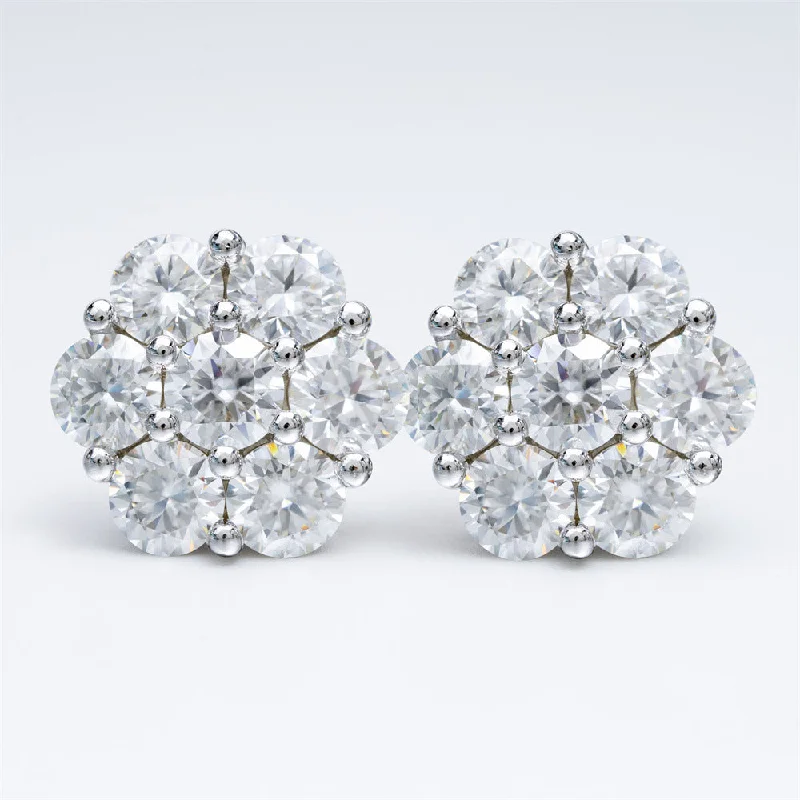 women's luxury diamond earrings -Moissanite Diamond Flower Set Sterling Silver Earrings in Yellow/White/Rose Gold