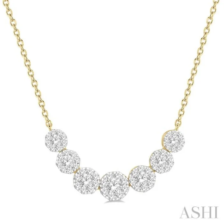 women's twisted chain necklace -3/4 Ctw Round Cut Diamond Lovebright Necklace in 14K Yellow and White Gold