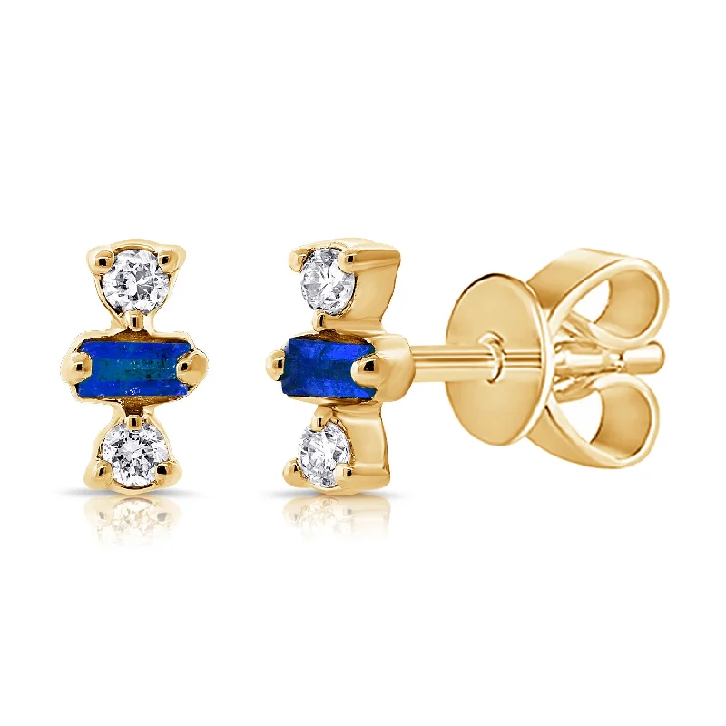 women's butterfly earrings -14K Sapphire & Diamonds Stud made in Yellow/White/Rose Gold