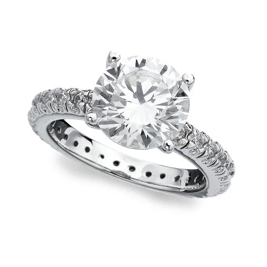 women's engagement ring with three-stone design -Crislu Platinum Plated Sterling Silver and Cubic Zirconia Solitaire Ring