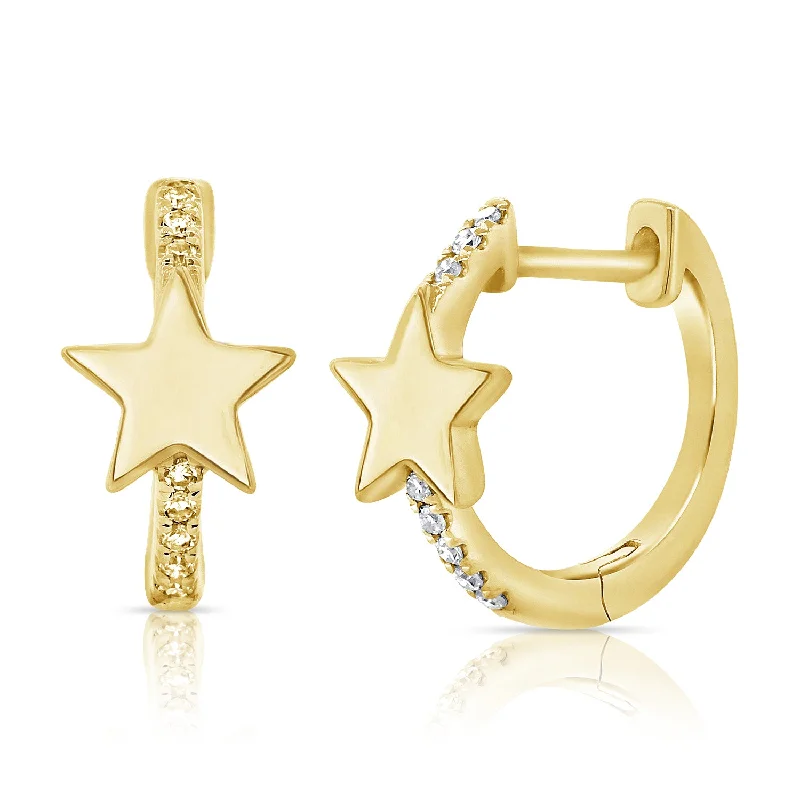 women's sun earrings -Diamond Star Huggie Earrings made in 14K Gold