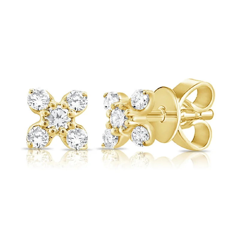 women's unique earrings -Diamond Floral Studs made in 14K Gold