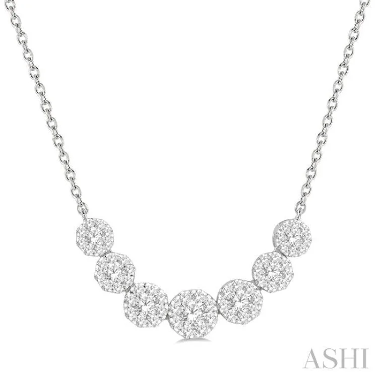 women's personalized necklace -3/4 Ctw Round Cut Diamond Lovebright Necklace in 14K White Gold