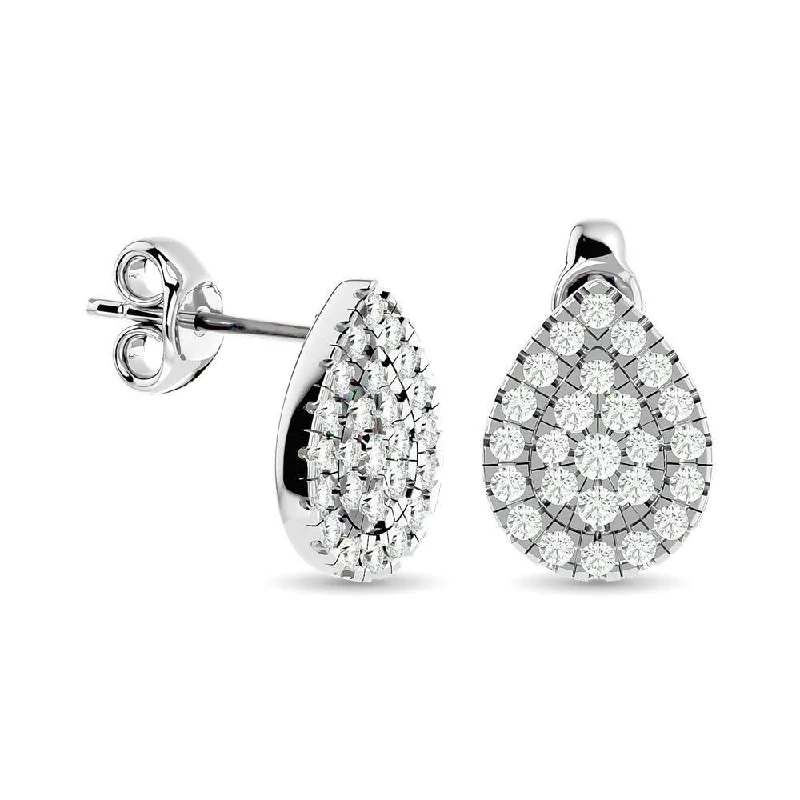 women's flower stud earrings -Diamond 1/3 ct tw Fashion Earrings in 10K White Gold